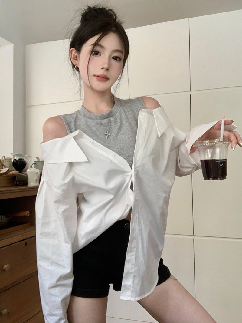 【tops】切り替えオフショルダートップス　M26107