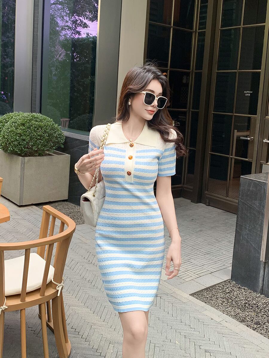 【dress】ボーダー柄薄手ニットワンピース　M29748