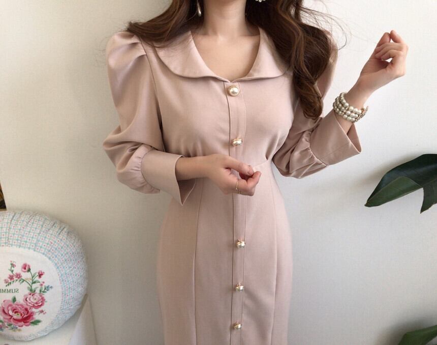 【dress】エレガント気質満点レトロハイウエスト着痩せ マーメイドワンピース G1404