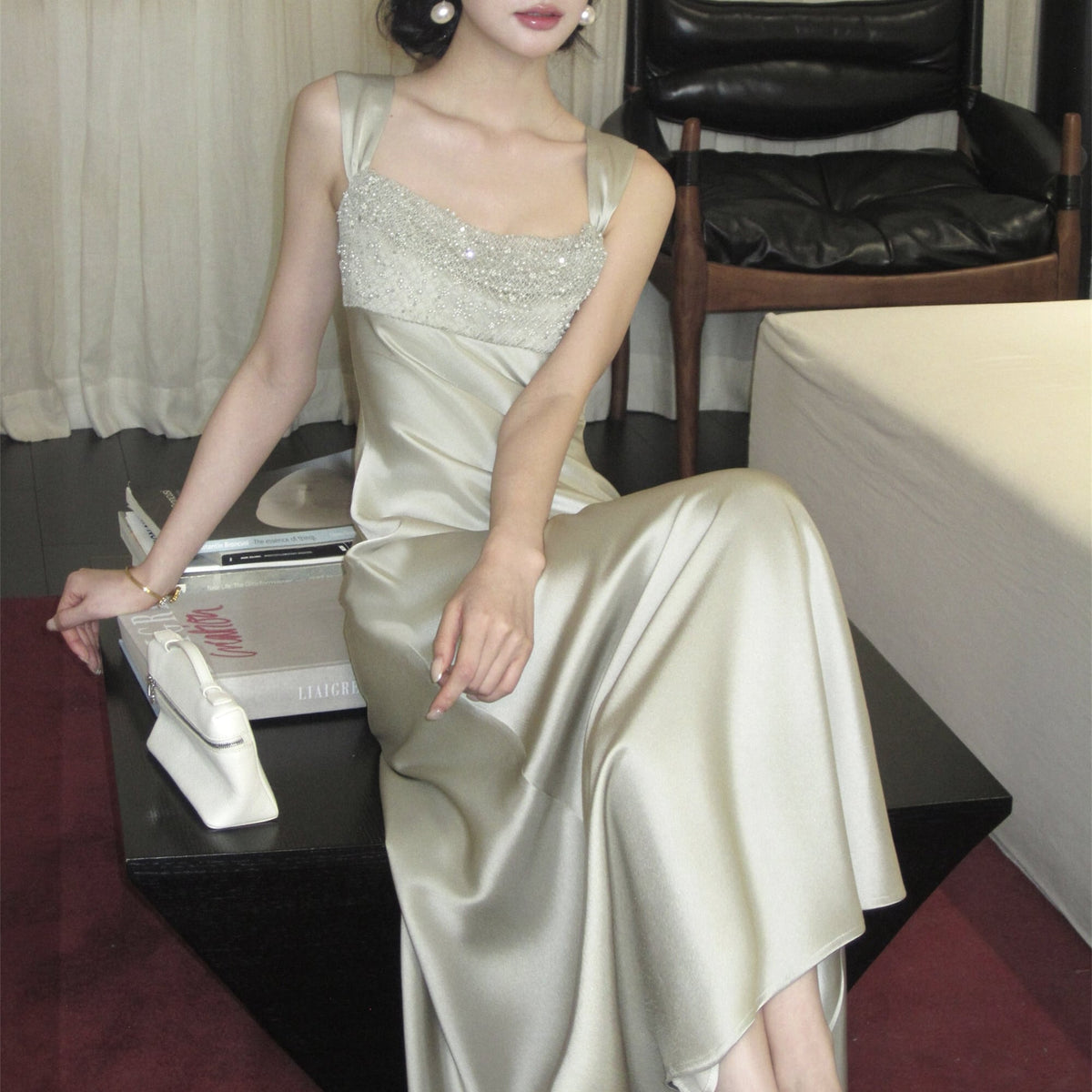 【dress】パールスパンコール付きキャミワンピース　N3527