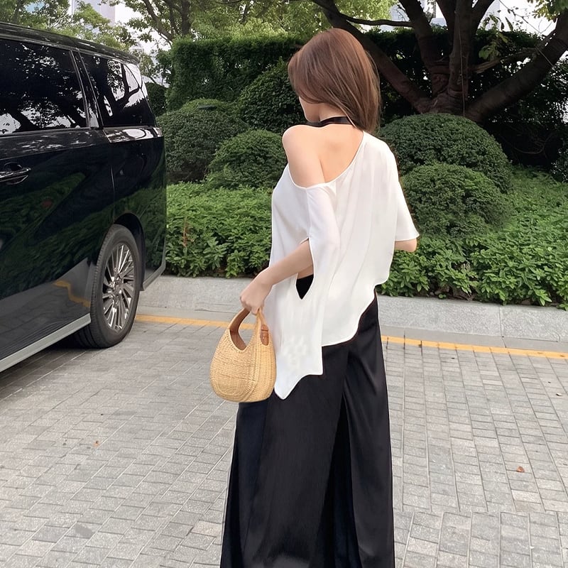 【tops】ワンショルダーサテントップス Q8507