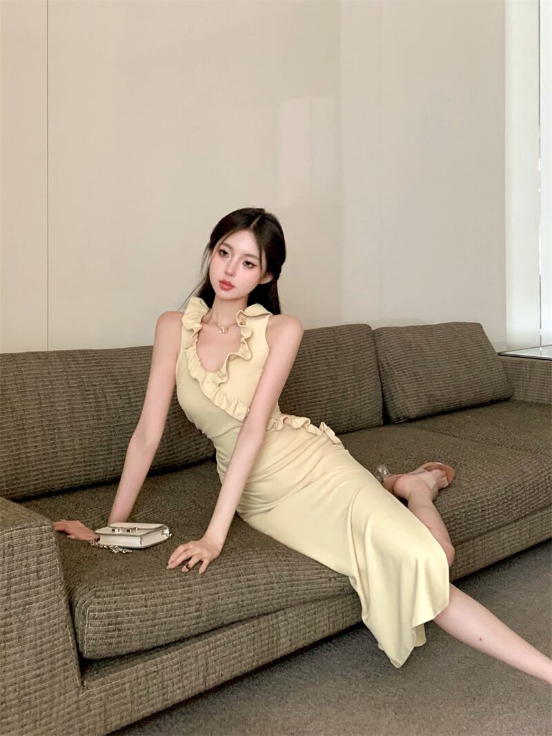 【dress】ギャザースリットワンピース G21324