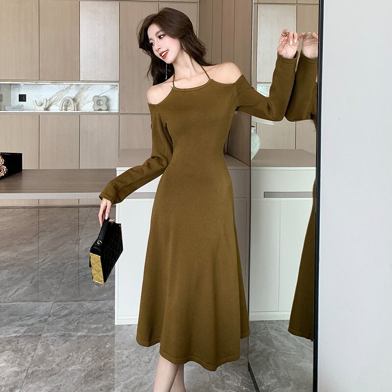 【dress】オフショルダーニットワンピース　M18760