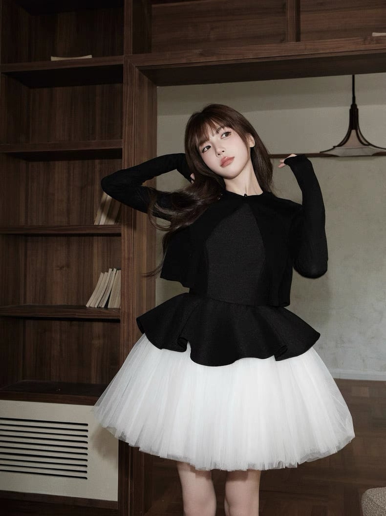 【dress】チュールドッキングノースリーブワンピース　N3092