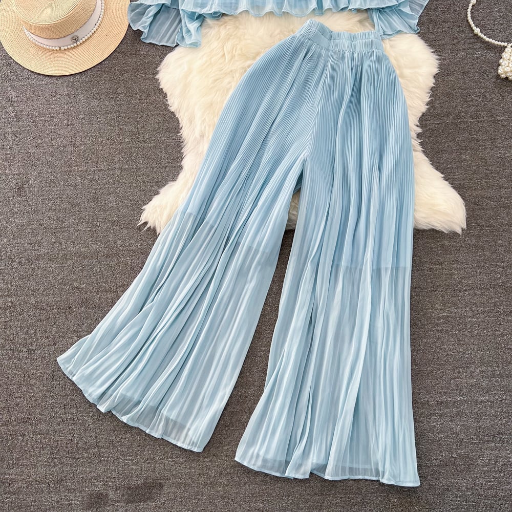 【set】シフォントップス+ガウチョパンツ２点セットG20355