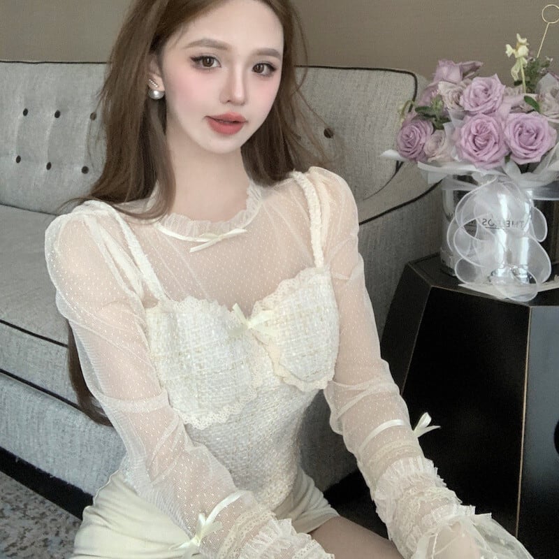 【tops】レースドッキングトップス　M29335