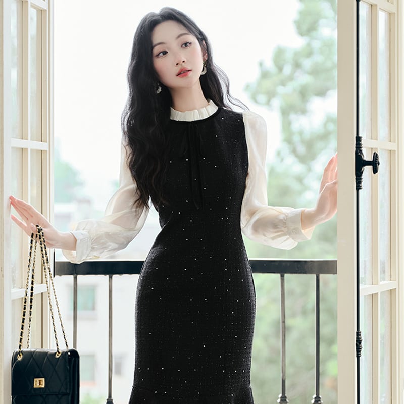 【dress】シアースリーブマーメイドワンピース Q7044
