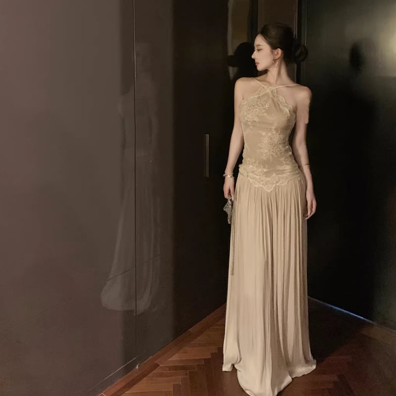 【dress】レースドッキングロングキャミワンピース Q8476