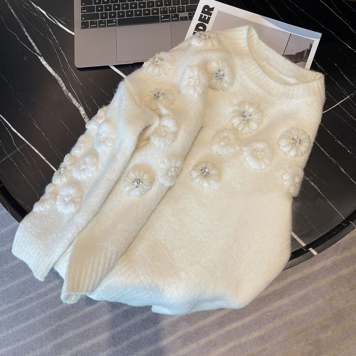 【tops】立体フラワーパールニットトップス　N2807