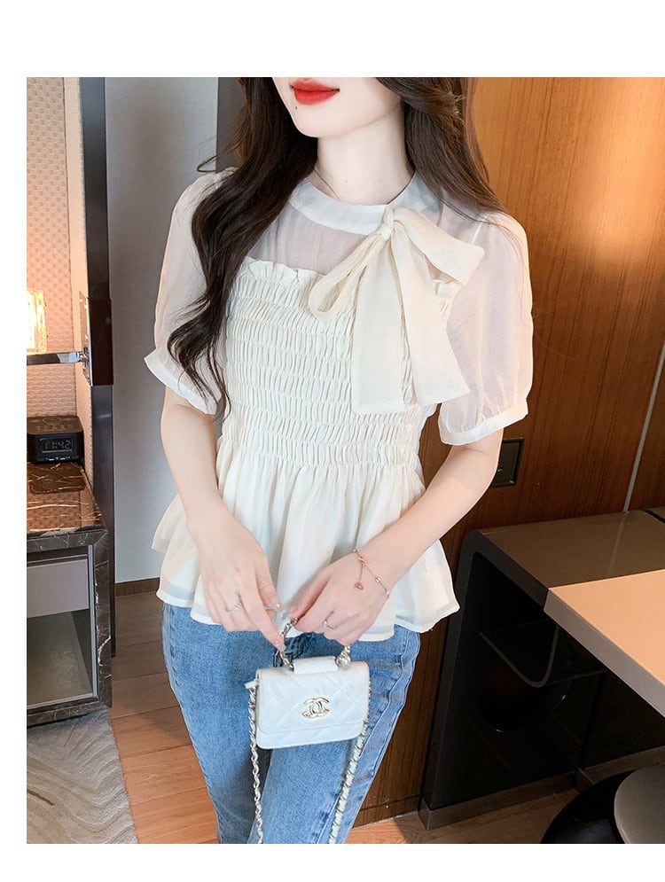 【tops】リボン付きシャツトップス　M23925