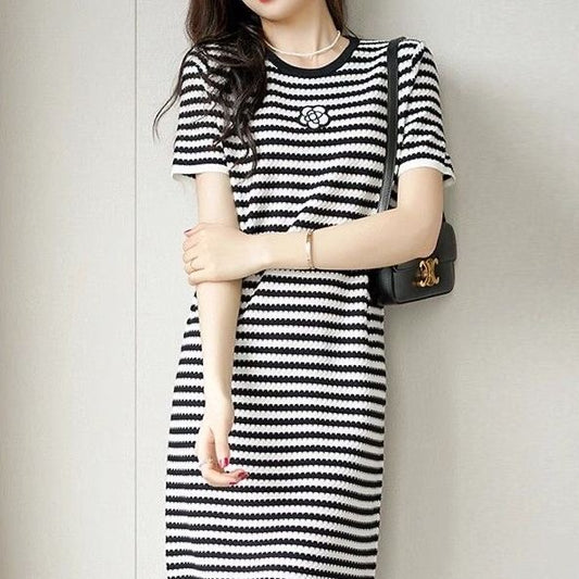 【dress】ラウンドネックボーダー柄デートワンピースF7818