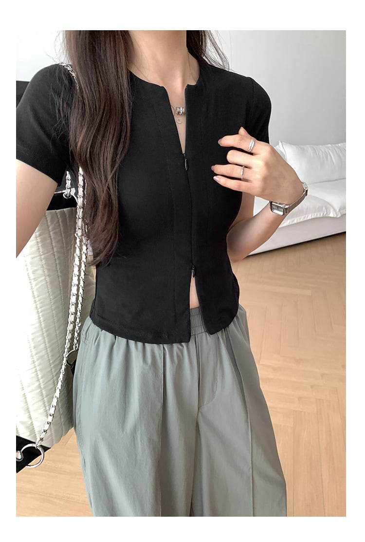 【tops】ファスナーTシャツ　M25069