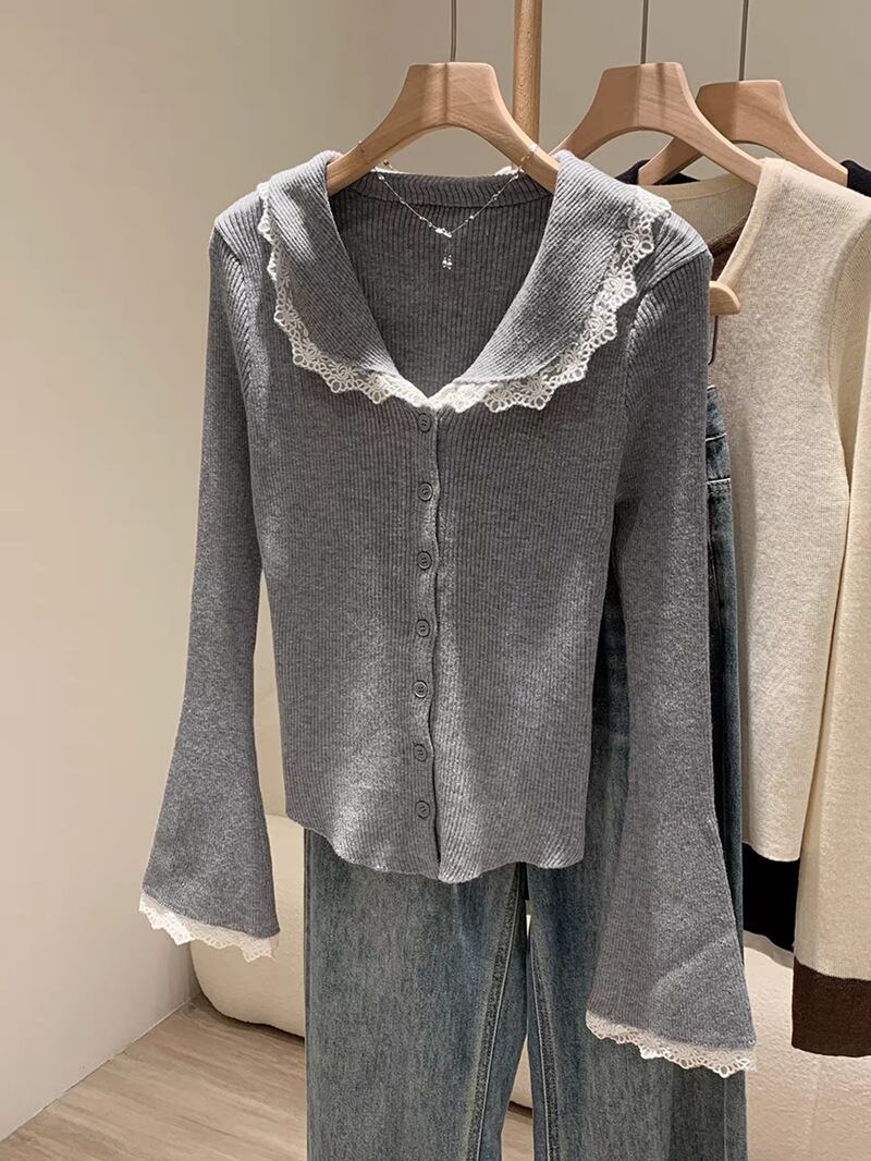 【tops】レース切り替えニットカーデ　M27552