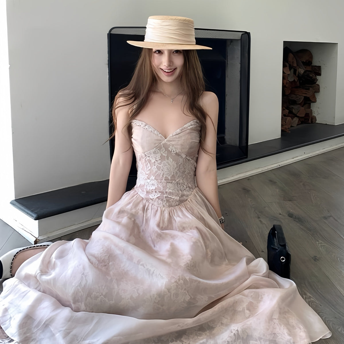 【dress】レースキャミワンピース Q8384