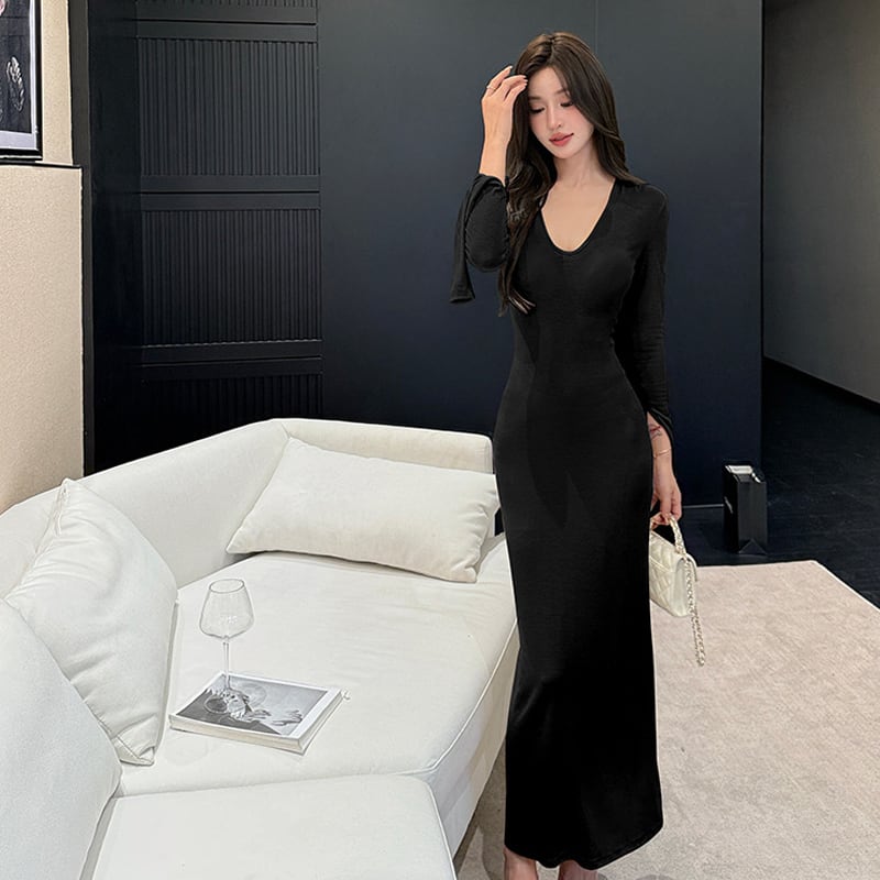 【dress】バックオープンニットワンピース Q6909