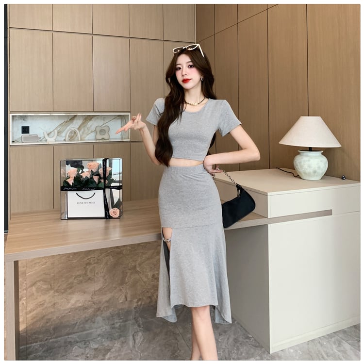 【set】バックで綺麗トップス+マーメイドスカート２点セットG19964