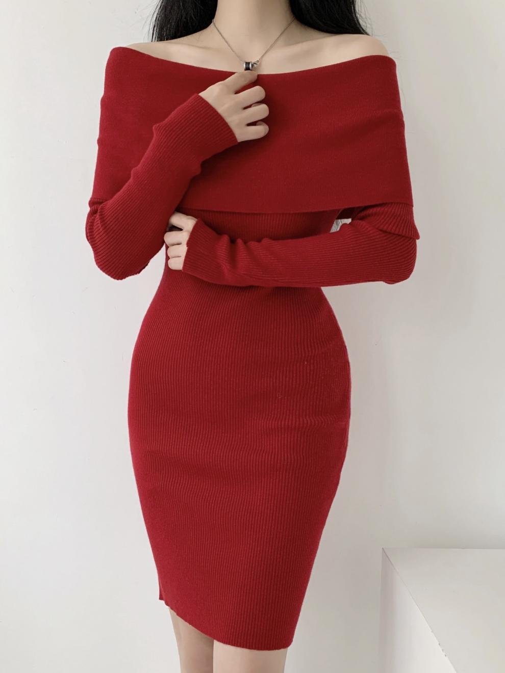 【dress】オフショルダーニットワンピース　M28033