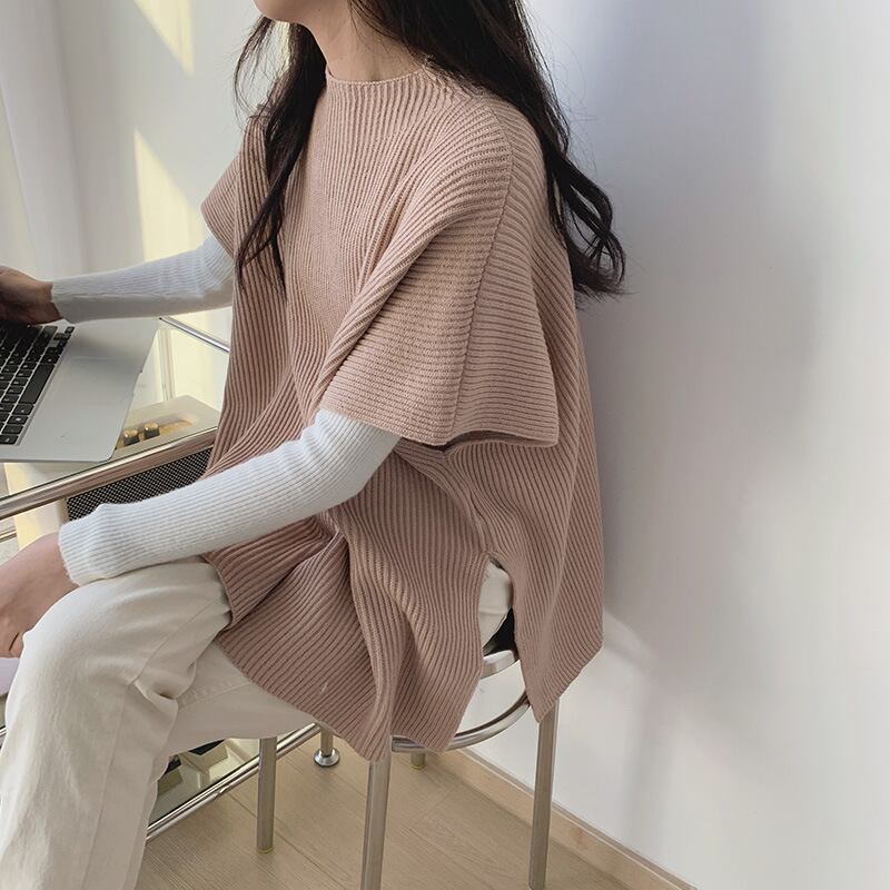 【tops】スリットケープニットジレ　M18411