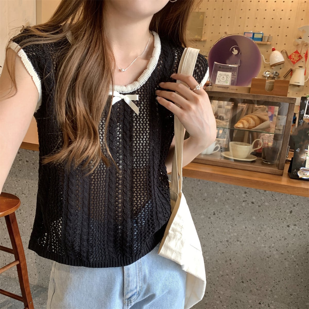 【tops】カットワークニットTシャツ　M24902