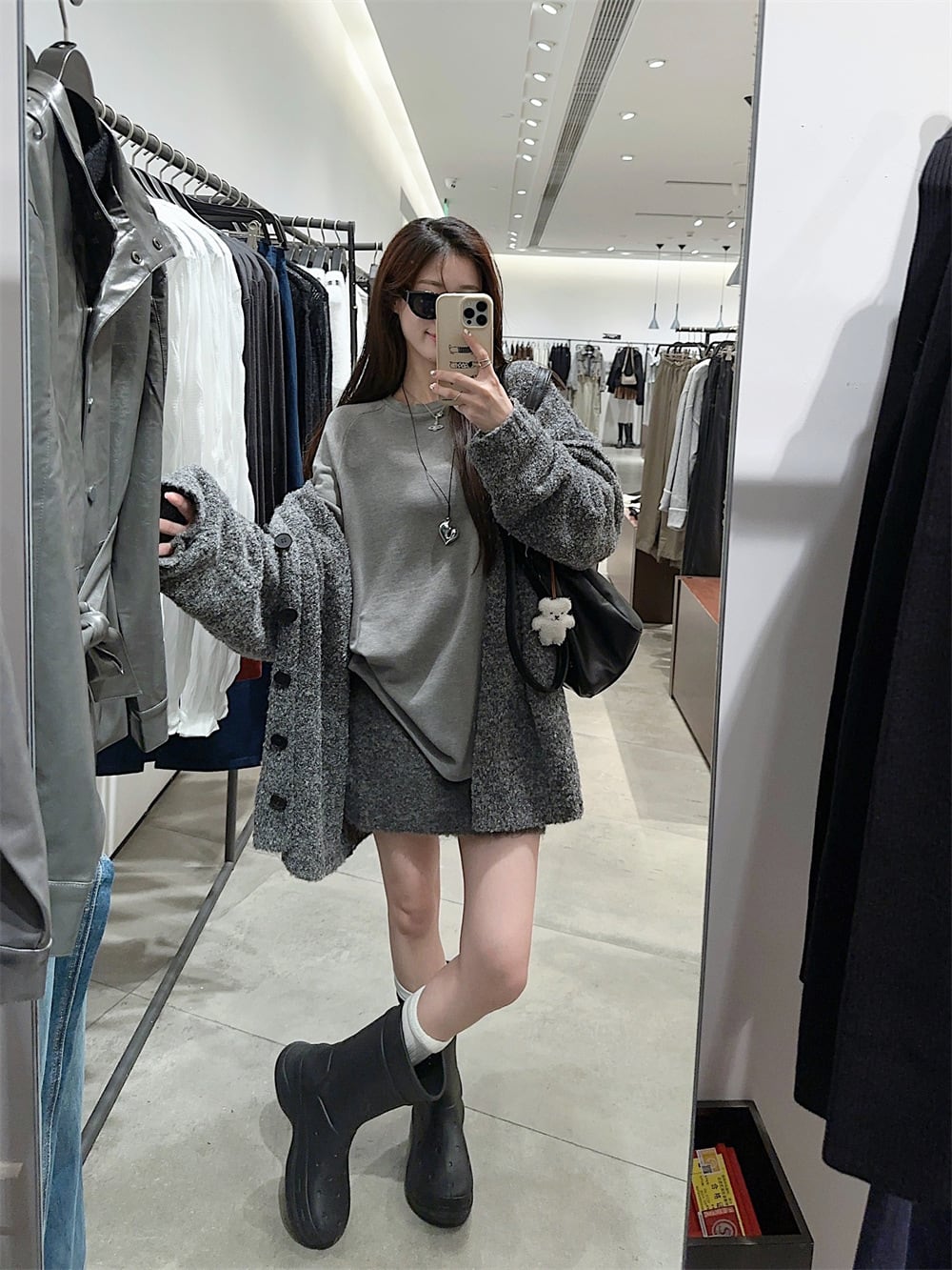 【set】ニットカーデ×長袖Tシャツ×スカートセット　M27317