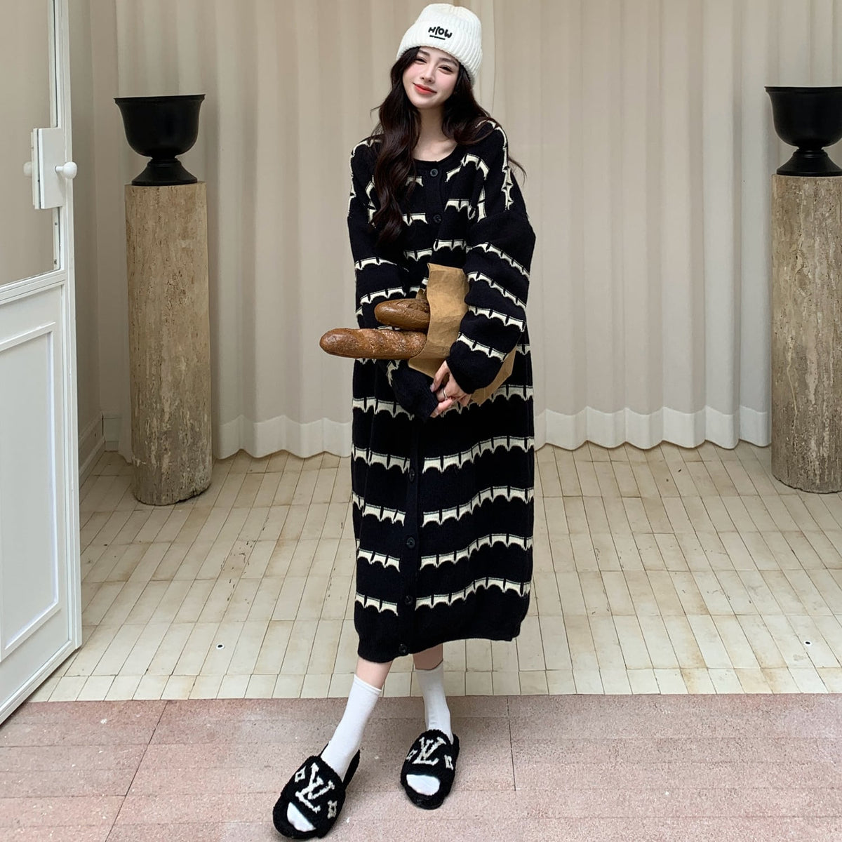 【dress】ボーダー柄ニットワンピース　M28377