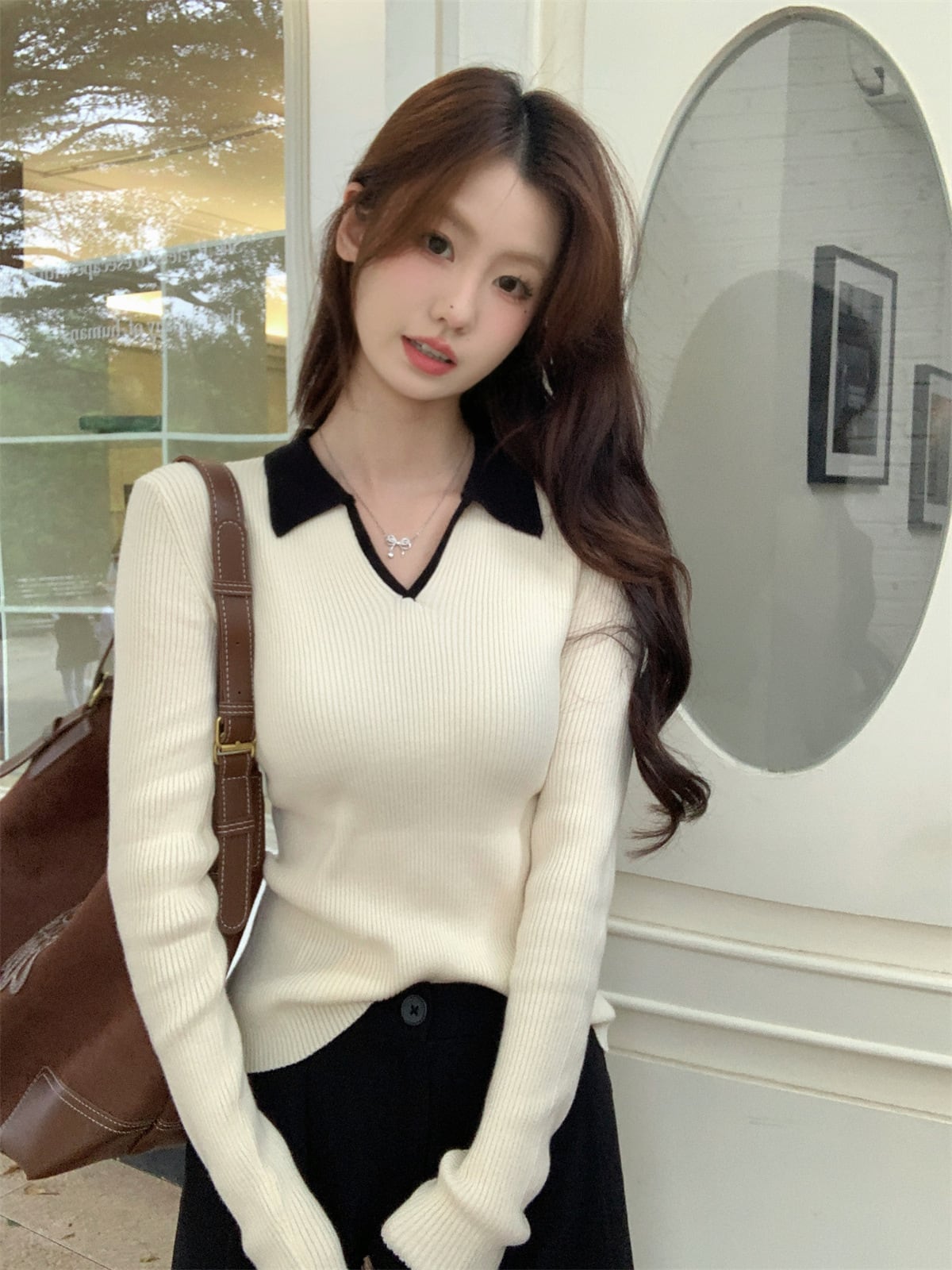【tops】POLOネックニットトップス　M28677