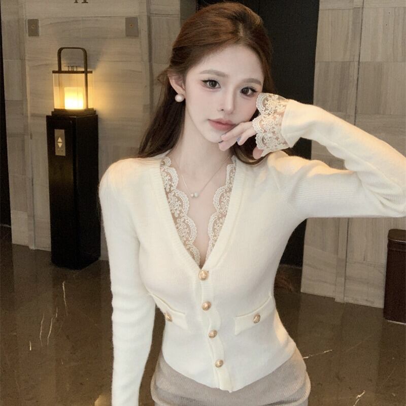 【outer】レースドッキングニットカーデ　M28138
