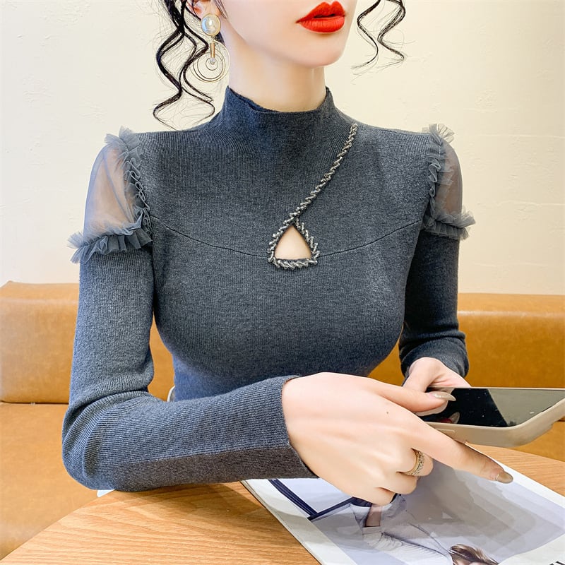 【tops】シースルーショルダーニットトップス　N2916