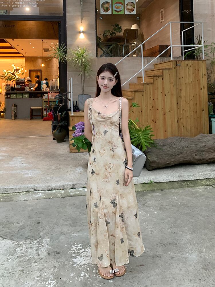 【dress】フランス風プリントキャミワンピース G21521