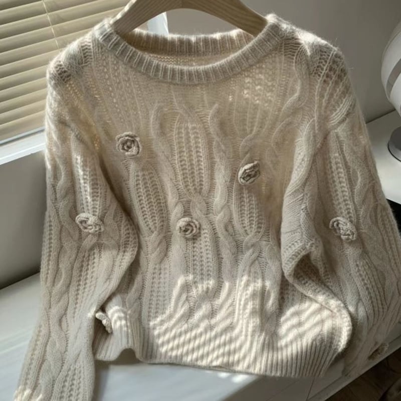 【tops】立体感バラニットトップス Q7251