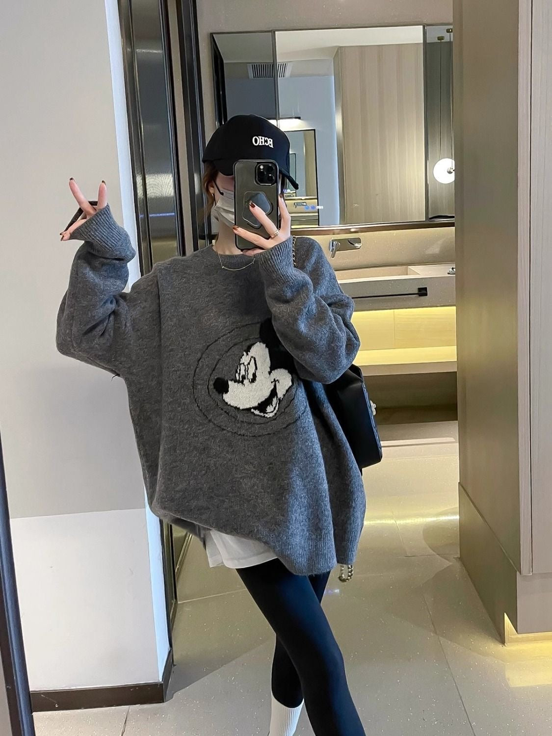 【tops】ラウンドネック長袖ニットセーターF8436