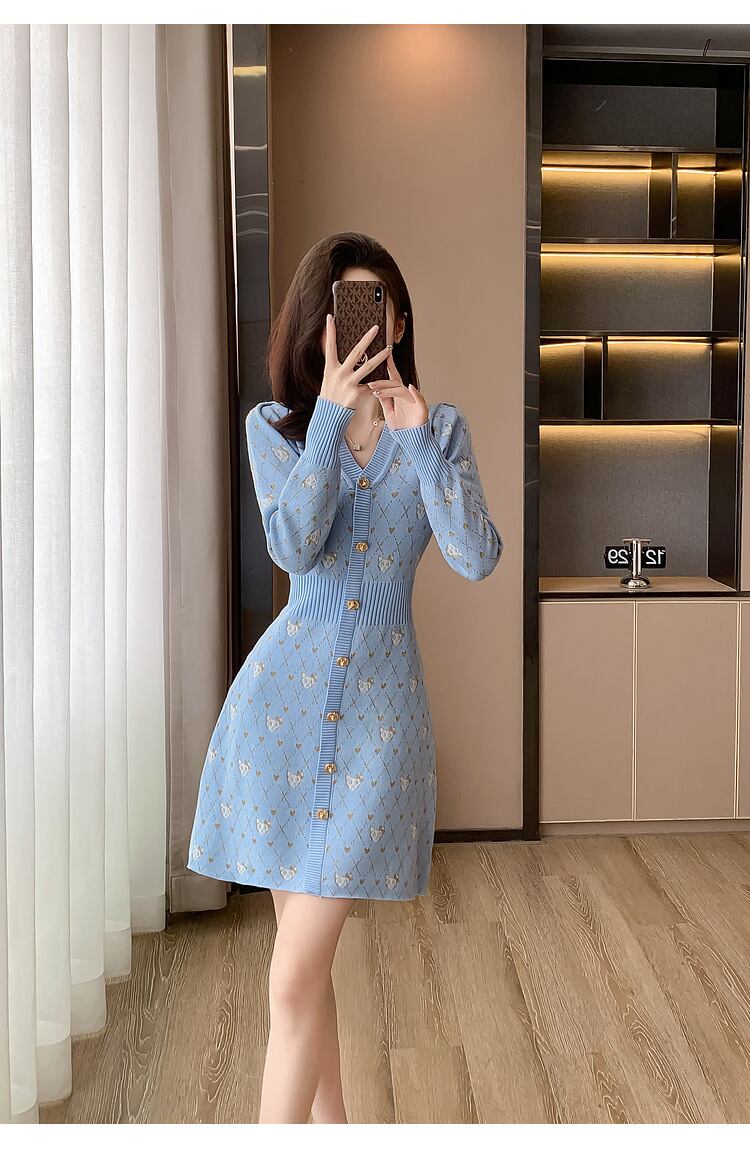 【dress】Vネックニットワンピース　M18605