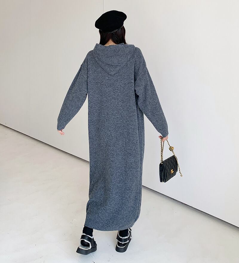【dress】フード付きロングニットワンピース　N2186