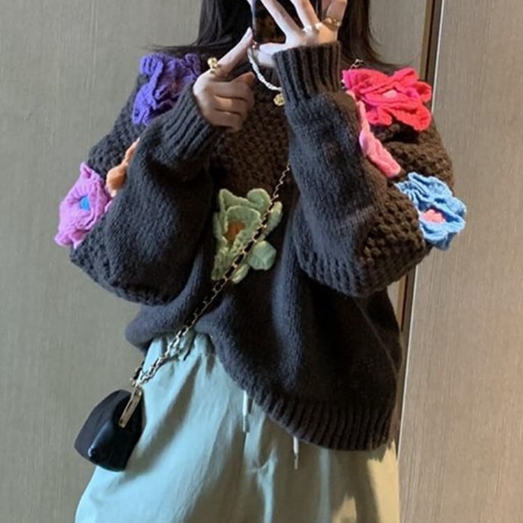 【tops】立体フラワーニットセーター　M26275