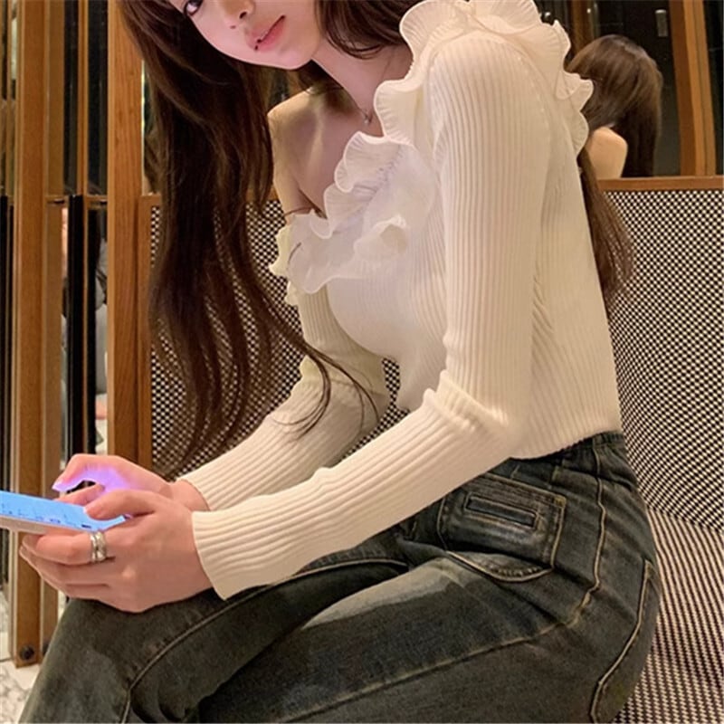 【tops】フリルニットトップス　M27725