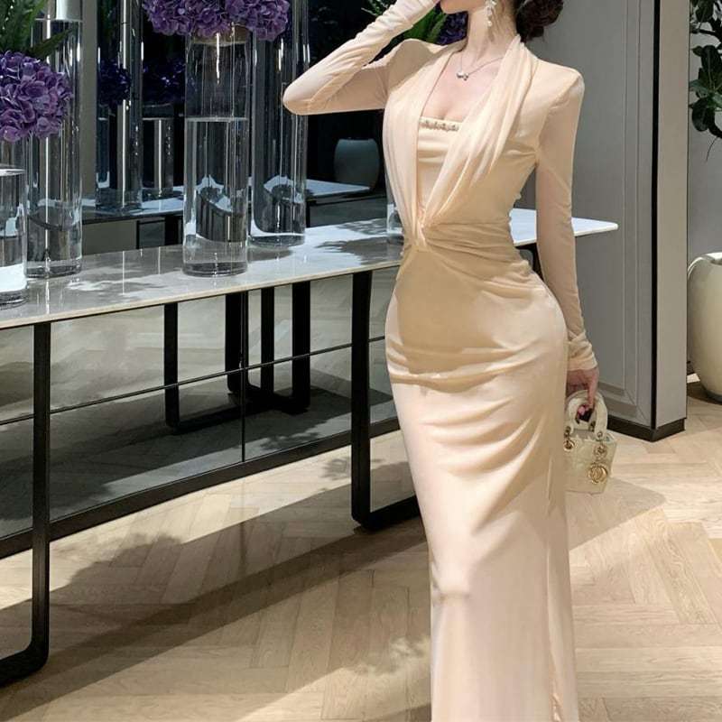 【dress】クロスデザインロングワンピース Q8176