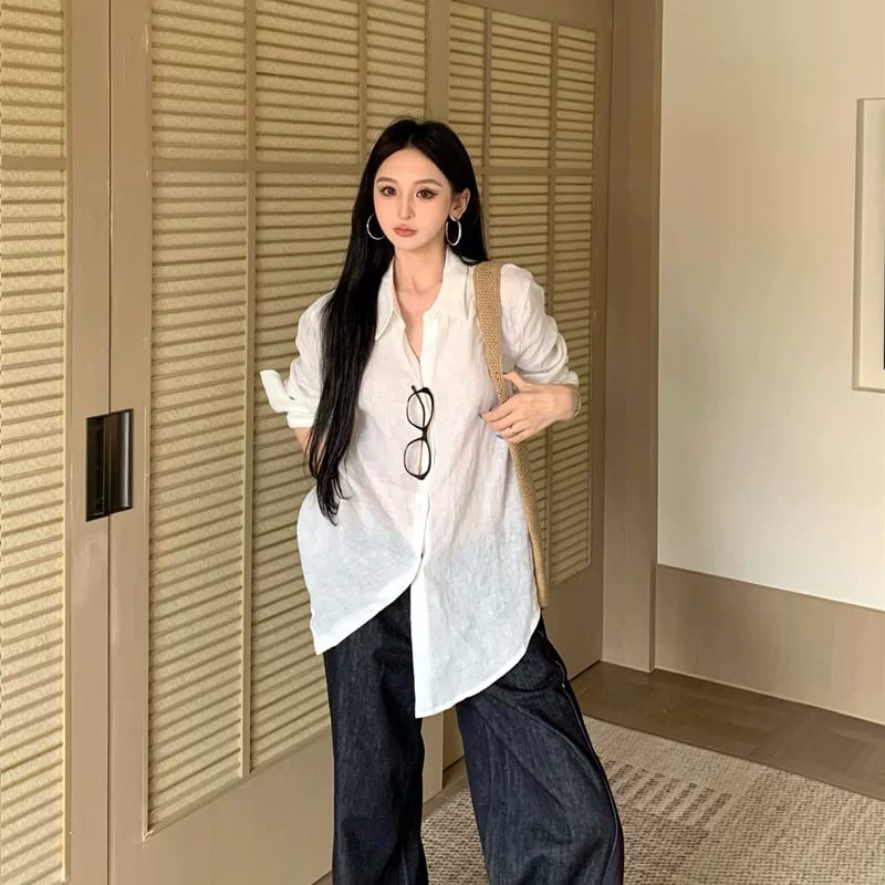 【tops】2色展開ロングシャツ Q8523
