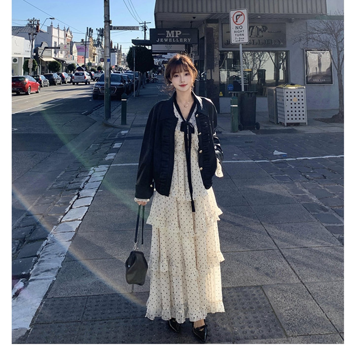 【dress】ビッグリボンドット柄ティアードワンピース　N3324