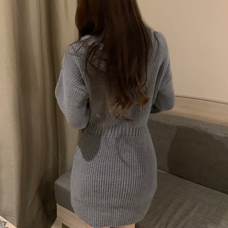 【dress】フード付きニットワンピース　M25351