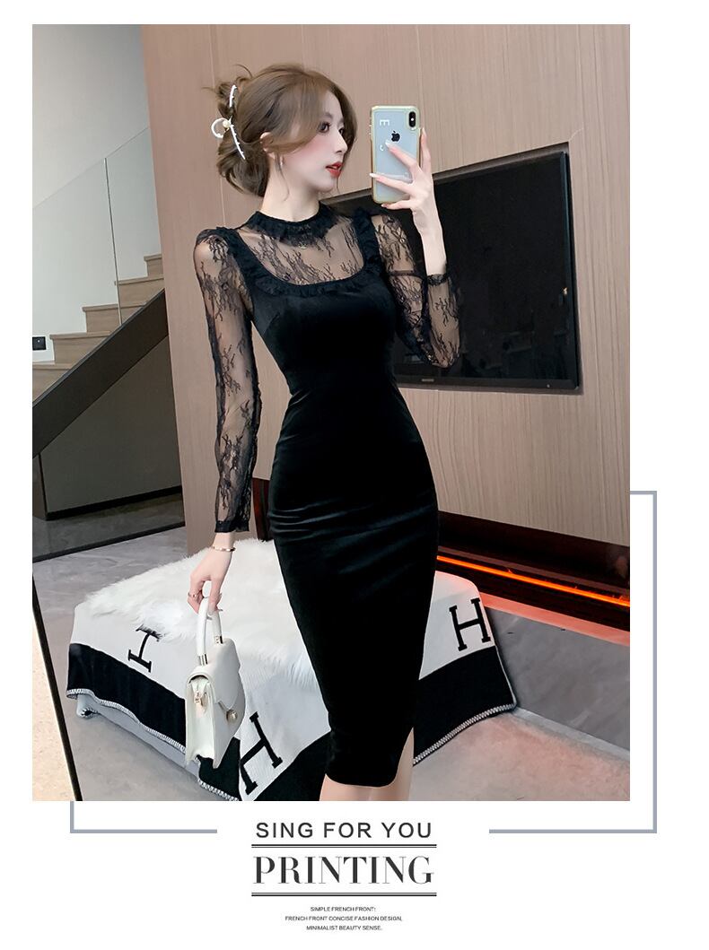 【dress】レースドッキングワンピース　M18487