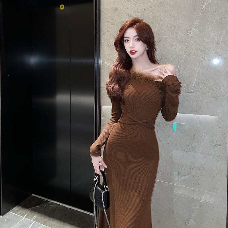 【dress】ファーネックワンピース　M18207