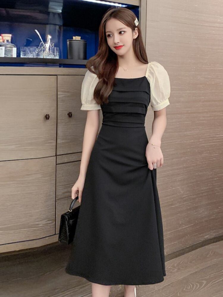 【dress】好感度UP!気質満点レトロパフスリーブ切り替えワンピース