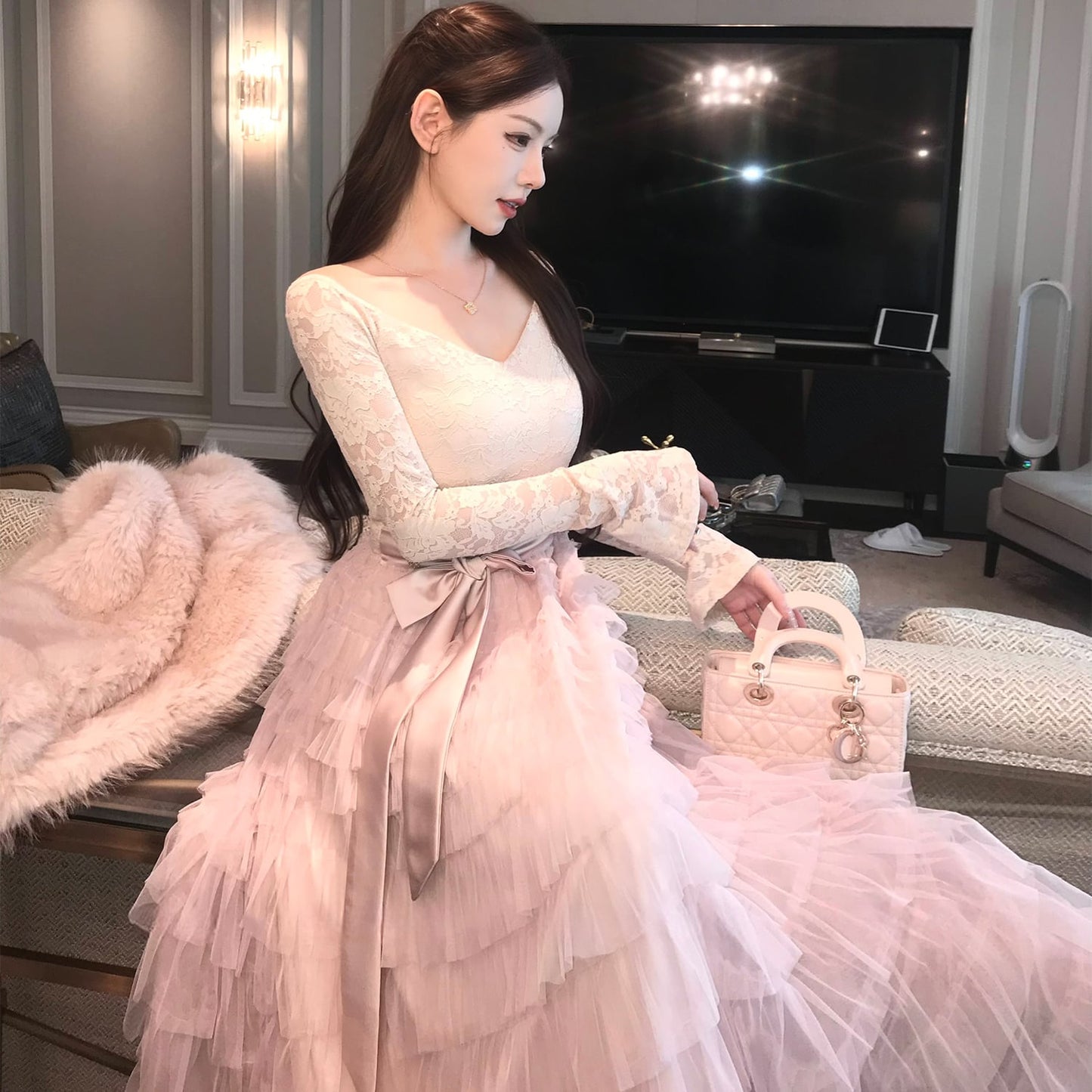 【dress】レースドッキングティアードワンピース　N3475