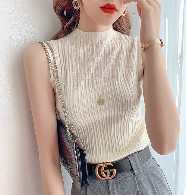 【tops】選べる7色！夏新作ノースリーブ無地着回し着やせ薄手ニットタンクトップF2193