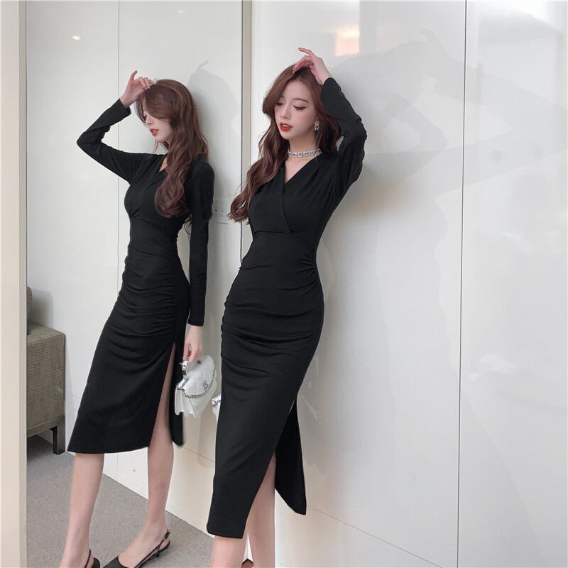 【dress】スリット入れロングワンピース Q8174