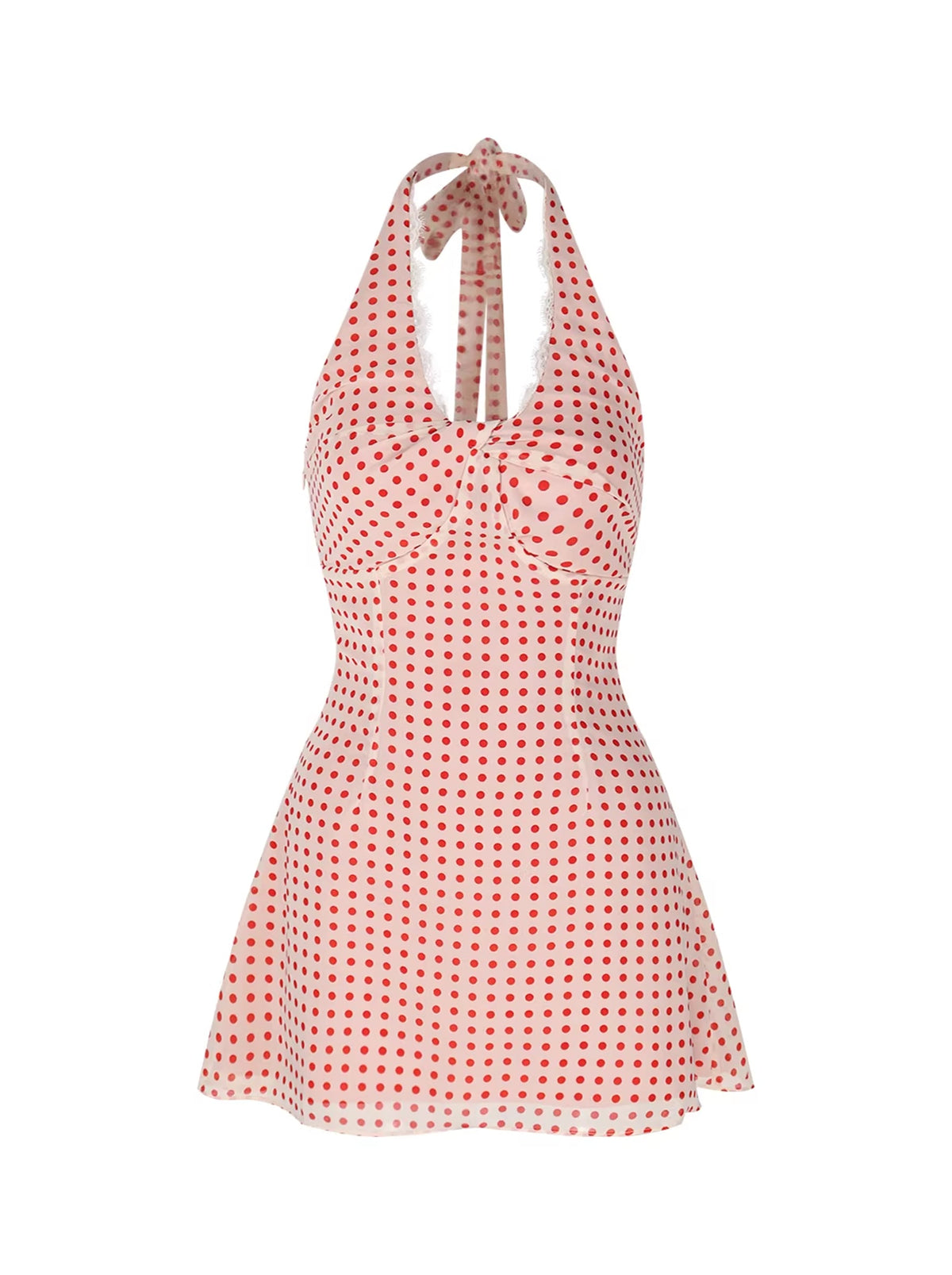 【dress】ドット柄ホルターネックミニワンピース Q8497