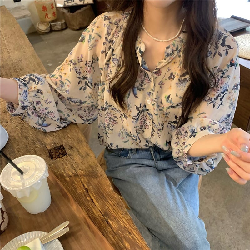 【tops】花柄シャツトップス　M25330