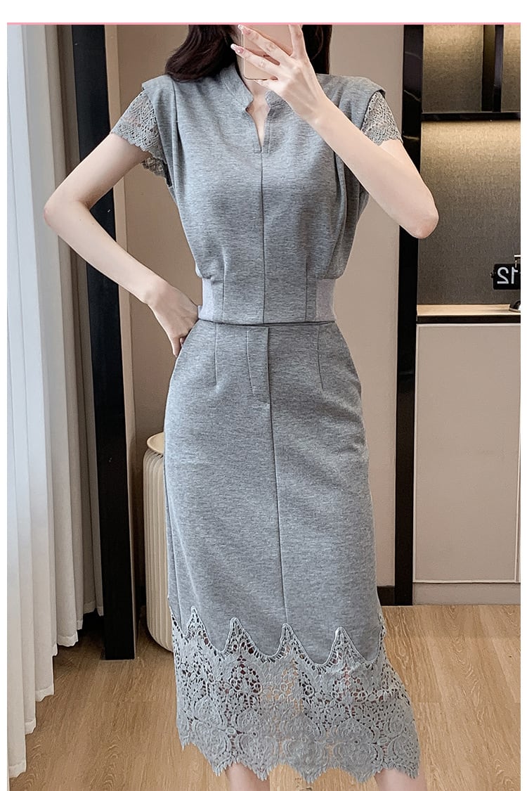 【set】レースドッキングトップス×スカートセット　M24573