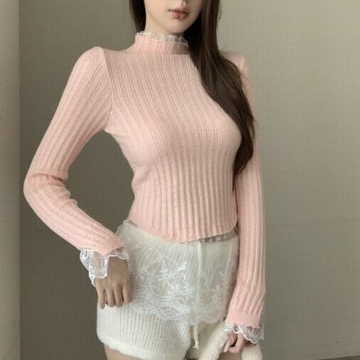 【tops】レース切り替えニットトップス　M28740