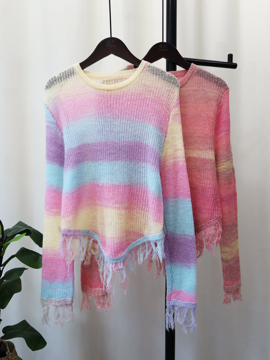 【tops】クルーネックボーダー柄ニットセーター　M18523